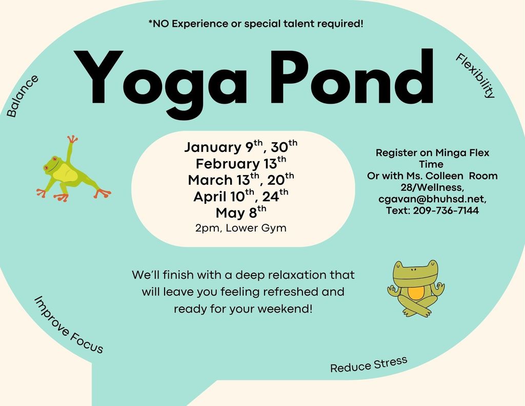 Yoga Pond flyer for spring 2025-26 dates