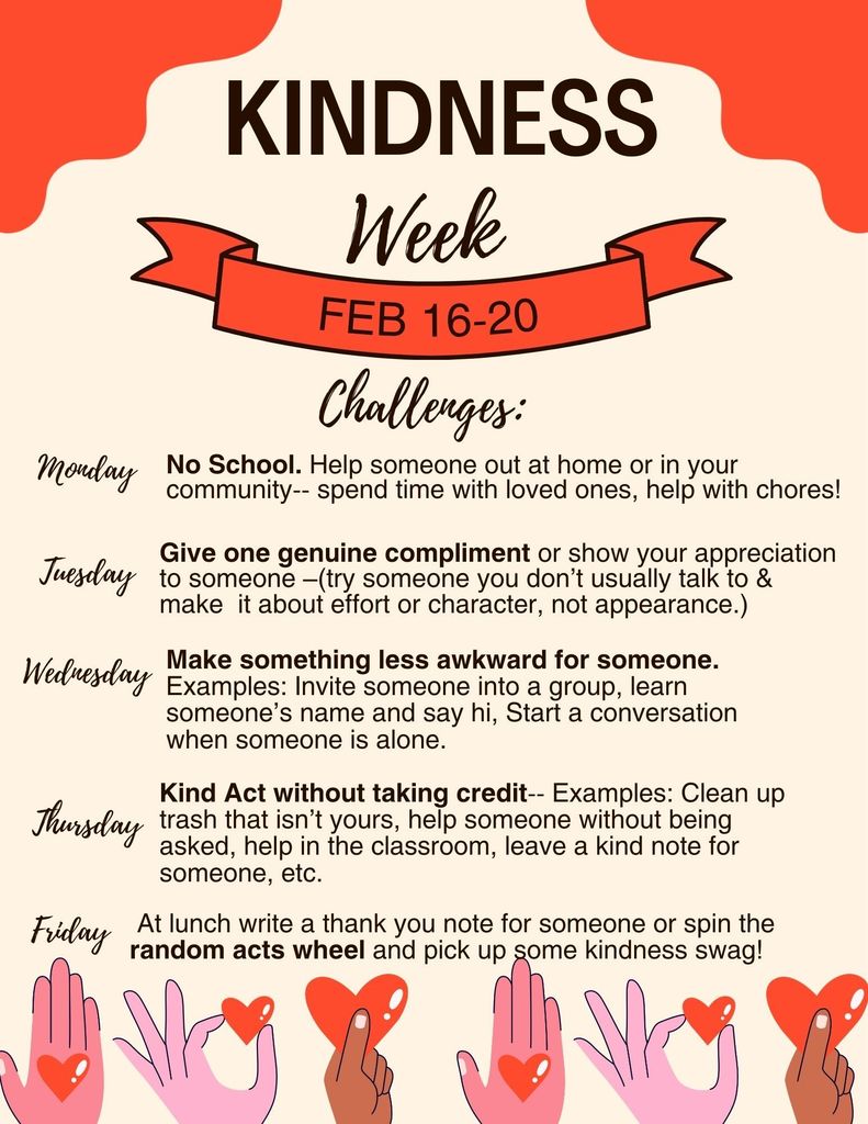 Kindness Week Challenges promo flyer