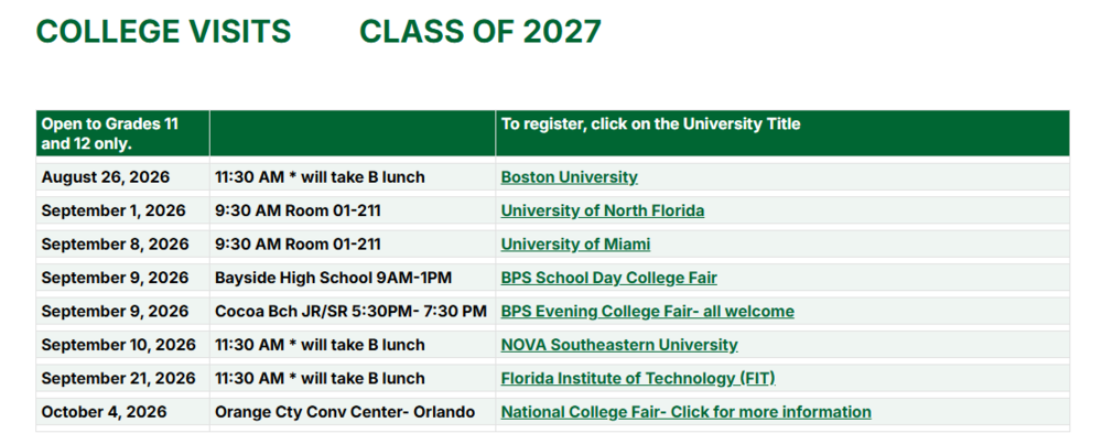 college visits webpage