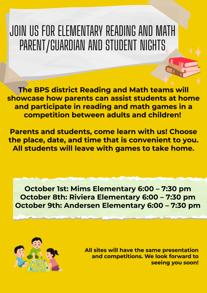 Join us for elementary reading and math nights