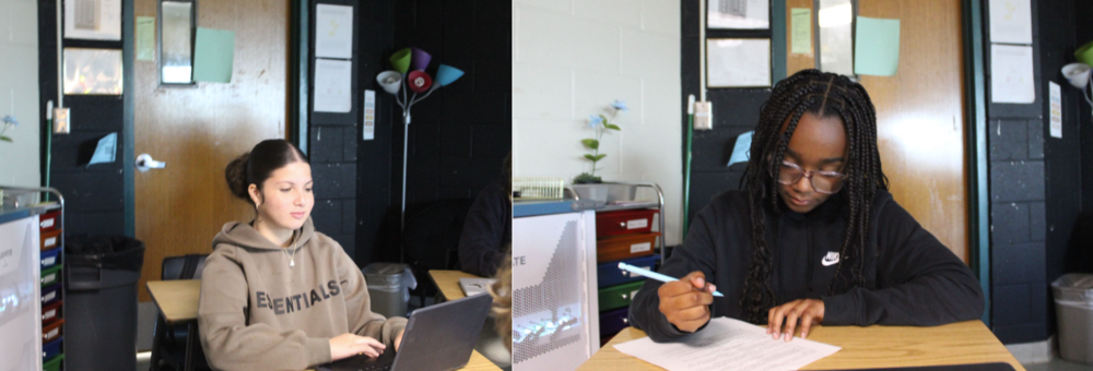 Creative thinking: Aliana Alvarado completes a “Mad Libs” creative writing assignment during Creative Writing class this week in Ms. Anderson’s classroom as part of a lesson designed to help students strengthen their vocabulary, creativity, and understanding of sentence structure while building original stories. “It’s fun because you get to be creative and make silly sentences,” Alvarado said. Photo by Paige Allen Focused and determined: Student Nylah Nabors participates in a “MADLIBS” writing and interactive activity during creative writing. Students enrolled in her class seem to enjoy her fun and unique assignments. “Having a teacher that switches things up every now and than is fun” Nabors said. Photo by: Matthew Trazzera