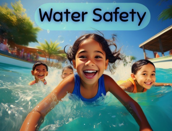 four kids swimming in a pool swimming towards the camera
