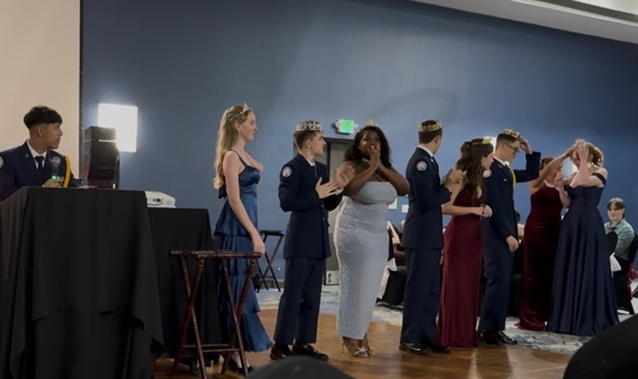 Night Of Celebration. The AFJROTC Court being crowned during the 60th Annual Military Ball at Viera on January 17th, 2026. After enjoying dinner, cadets and guests watched as the court received their crowns. Following the crowning, new staff was officially announced. Guest Anna Agarie said, “It was so amazing to see everyone excited for the crowning.” Photo by Aadhya Patel.