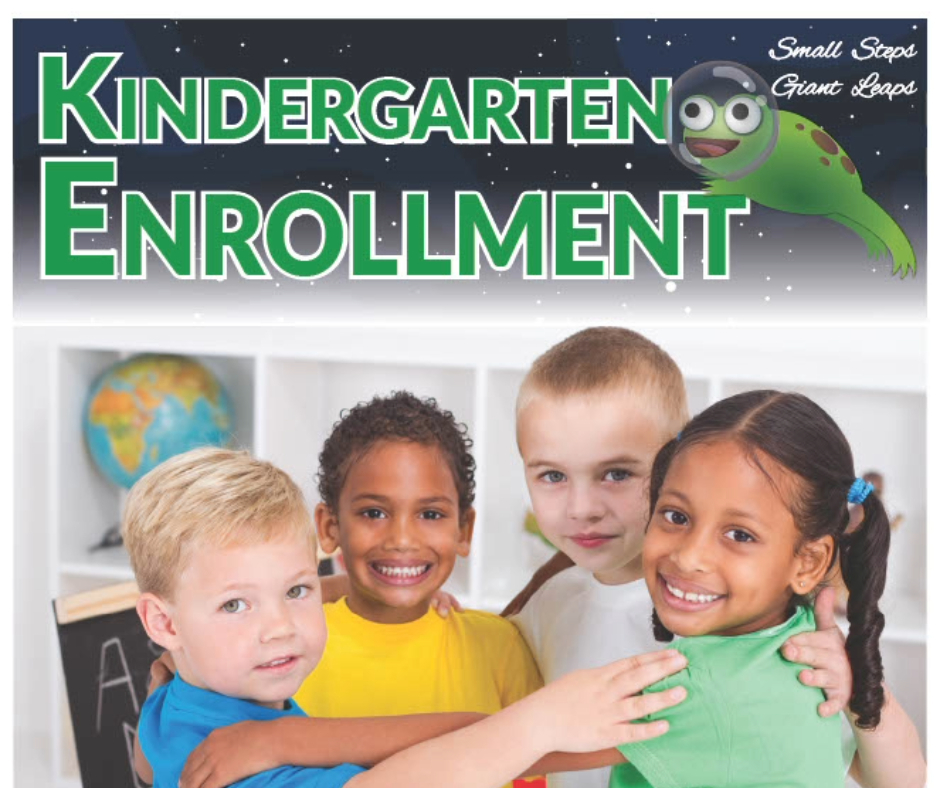 Kindergarten Enrollment - Small Steps, Giant Leaps.  A group of children smiling