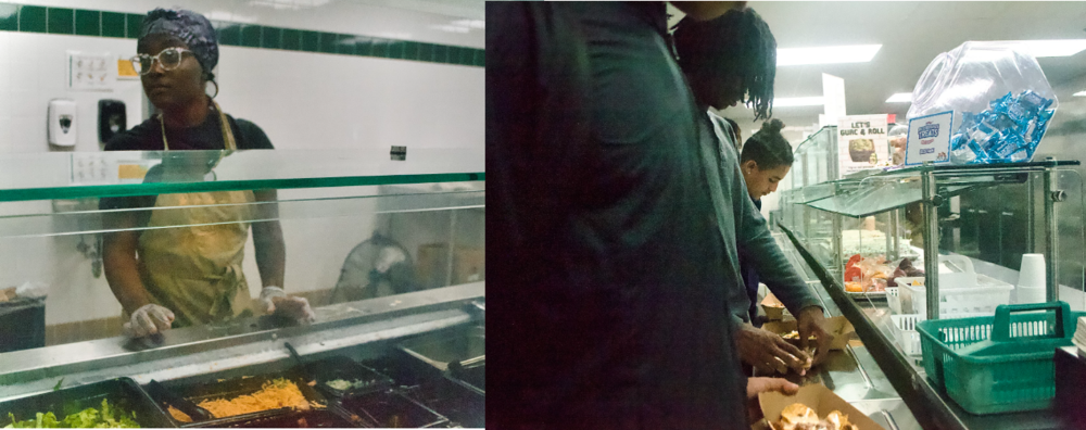 Captions: A lunch lady serves students food during lunch, one of the busiest parts of the day. School lunches were an important part of the day, and the cafeteria staff worked hard every day to make sure everyone received a meal. Anna Agarie said that most of the time, school lunches were good, but added a reminder to her peers. “Be respectful, and don’t skip the lines.”Students line up in the school cafeteria during lunchtime to grab their favorite to grab their favorite meals. The busy scene showed students chatting and deciding what they would put in their rice as they moved down the busy lunch line. “My favorite lunch to have is the rice bowls and the options you put in it and the portions are pretty good,” Sudiksha Nanda said. Photos by Melissa Amaro.