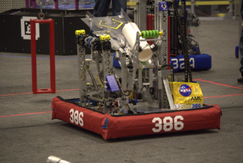 POWER PLAY. This image demonstrates the robot made for last season and  it shows the robot competing in a showdown competition. Last Saturday, on September 27, the robotics club went to Fran T. Forester recreation Center to test last year’s robot, which was about cleaning the ocean reefs. This was mainly to give new robotics participants an idea on what the game is like, and to experiment with playing in the games. “It was very fun seeing the other robots and how they performed on the field”, Anna Agarie said. The new students in robotics are looking forward to this season and their ready to perform their best in the games, with unwavering dedication and newfound enthusiasm.Photo by Daniella Fassman.