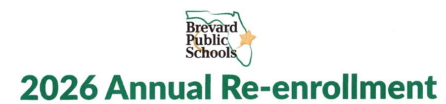 Image of Brevard schools Logo and 2026 Annual Re-enrollment 