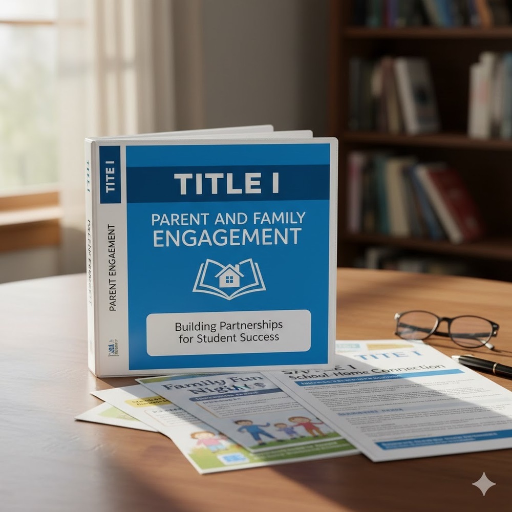 binder and documents that were made by Title 1 staff detailing the plan to help parents and families be engaged and present in their child's progress at school.