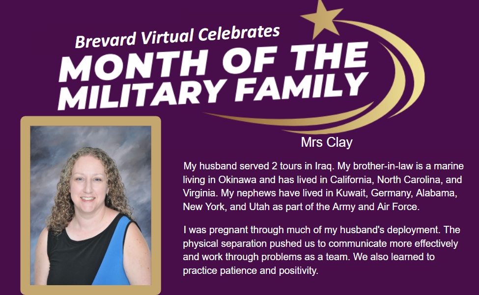 Mrs Clay My husband served 2 tours in Iraq. My brother-in-law is a marine living in Okinawa and has lived in California, North Carolina, and Virginia. My nephews have lived in Kuwait, Germany, Alabama, New York, and Utah as part of the Army and Air Force. I was pregnant through much of my husband's deployment. The physical separation pushed us to communicate more effectively and work through problems as a team. We also learned to practice patience and positivity.