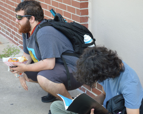Relaxing Rest after Rigorous Testing: Dominic Ciano and Dusk Bugayong at their designated lunch, finally getting an opportunity to look back and catch up after they completed their Servsafe exam. Ciano enjoyed his lunch, while Bugayong took the opportunity to reflect on anything he missed on the exam during Lunch B. “Saying that the test is hard or difficult is more subjective to the person ‘cause depending on how you study or how you retain information, it can be easy for someone and hard for others. It also depends on the question” said Ciano and, “Make sure you’re studying up for these exams—It helps out alot.” said Bugayong on their major thoughts for the exam. Photo by Tyler Ferreira Alves Hill.