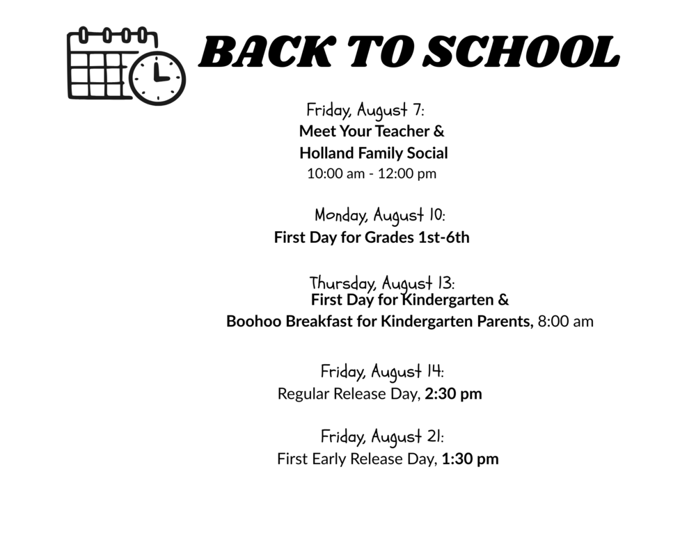 Back to School dates