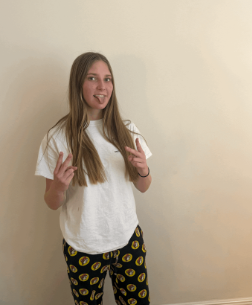 Bulldog Spirit in Pjs: Junior Joli Bartczack at Melbourne High School shows off her Bulldog spirit in comfy Buc-ee’s pajamas during Pajama Day. Normally she doesn’t dress up for Spirit Week, but this year she joined in with her friends. “It just makes the day so much more fun when everyone gets involved,” Bartczack said. “It brings everyone together and makes school feel a little more exciting.”She’s most excited for “Anything but a Backpack Day” and said she’s looking forward to Homecoming, where she’ll wear a “pink and sparkly” dress and have a sleepover with friends after. Her advice to anyone who didn’t dress up? “Life is short, be not boring, have fun.” Photo by Lily Majors