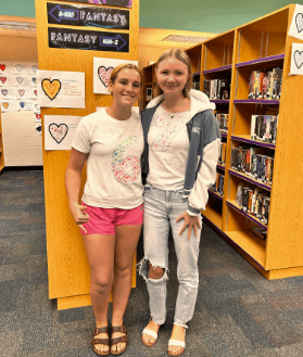 Meme is the theme: On the second day of spirit week, Meme day, Gabriella Stevens and Pia Mohrman dressed up as the meme “67”. Spirit week was a fun way for students to get excited for homecoming and show off their school spirit and pride. Stevens said, “I think it makes everyday more fun and boosts everyone's mood leading up to homecoming” and “It brings everyone together to participate in something.” Photo by Lily Hock.