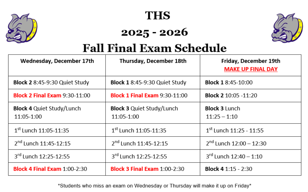 Fall Exam Schedule 2025