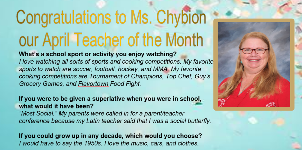  I love watching all sorts of sports and cooking competitions. My favorite sports to watch are soccer, football, hockey, and MMA. My favorite cooking competitions are Tournament of Champions, Top Chef, Guy’s Grocery Games, and Flavortown Food Fight.  If I were given a superlative in high school, it would have been for “Most Social.” My parents were called in for a parent/teacher conference because my Latin teacher said that I was a social butterfly.  If I could have grown up in any decade, I would have to say the 1950s. I love the music, cars, and clothes