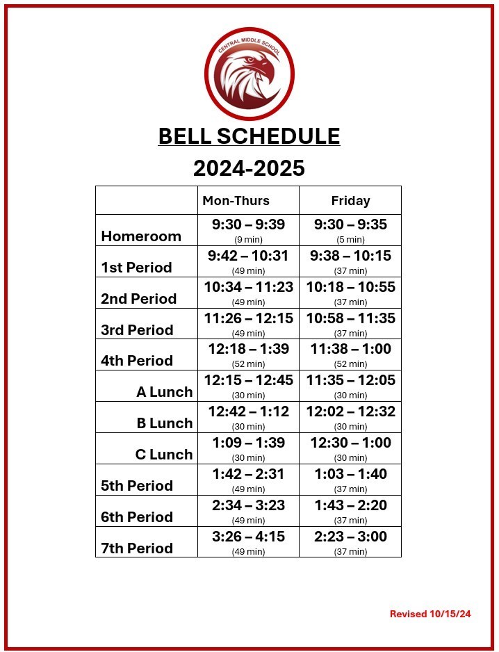 image of revised bell schedule