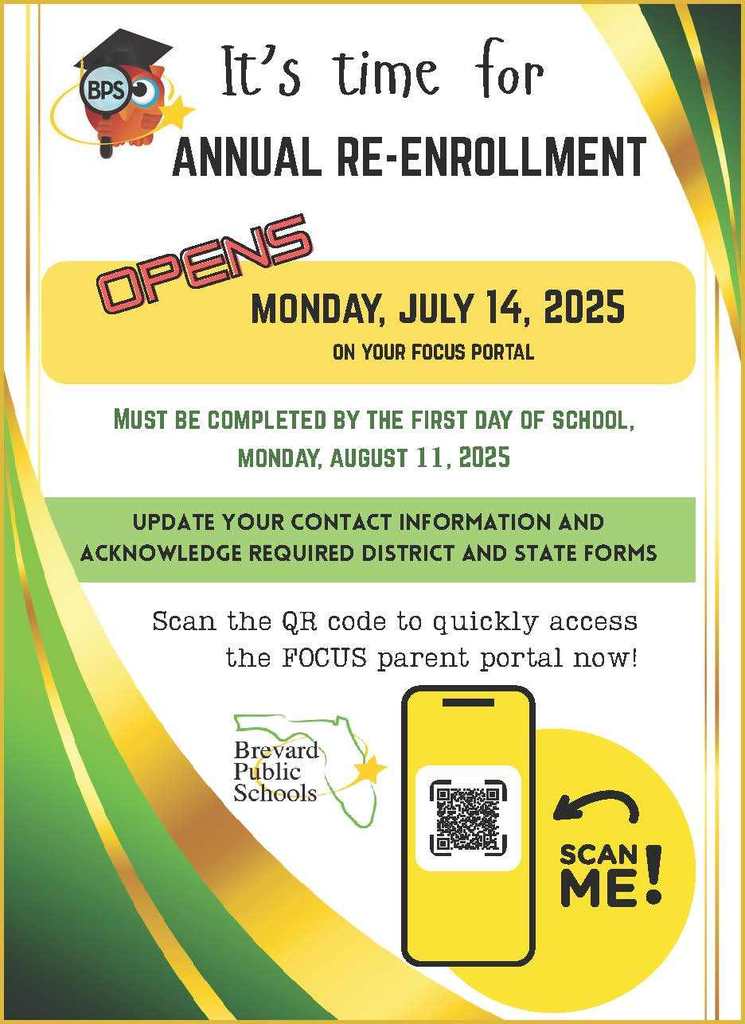 Flyer stating on 14 July 2025 the process will be open for Annual Re-Enrollment of BPS Students.