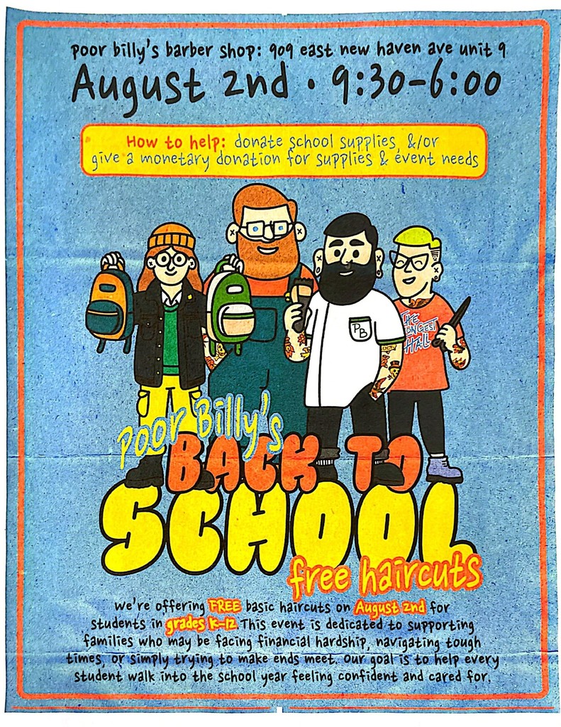 Poor Billy’s Barber Shop is offering free basic haircuts on August 2nd for students in grades K-12 who may be facing hardship.