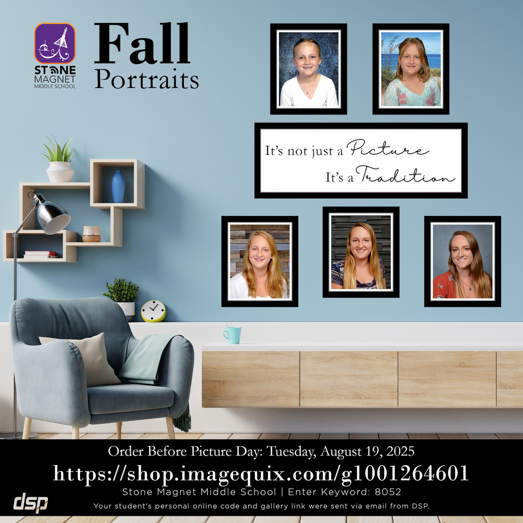Stone's Fall Picture Day is on August 19. You can order portraits by visiting: https://shop.imagequix.com/g1001264601 . ENTER KEYWORD: 8052