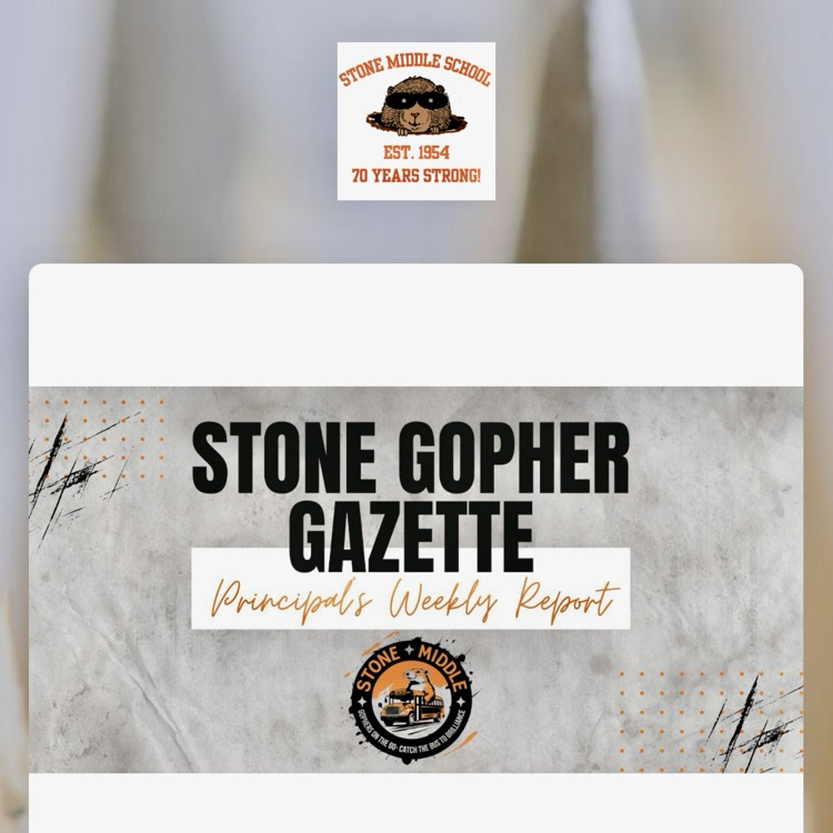 Gray background with Stone gopher logo, and the word stone gopher gazette on the front