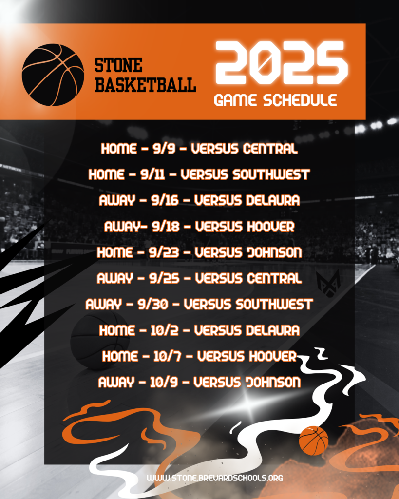 basketball court with a list of the stone 2025 season basketball games