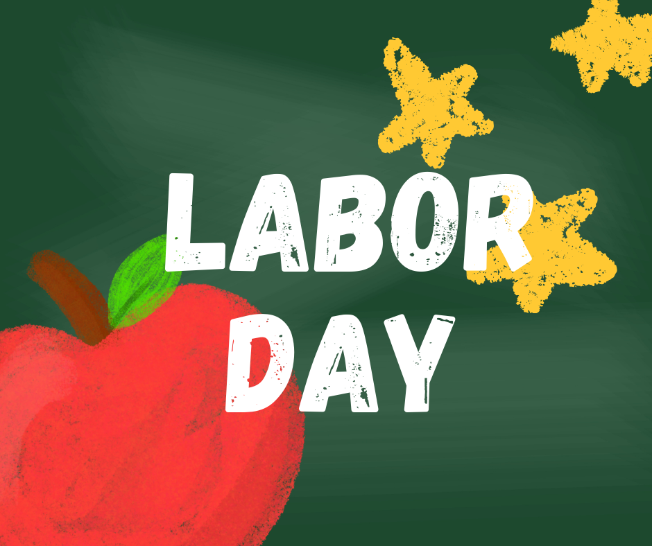 Labor Day, chalkboard, apple, stars