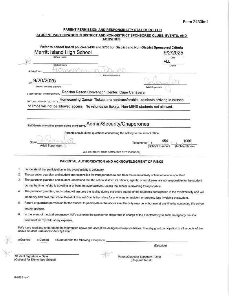 Permission Form for Homecoming