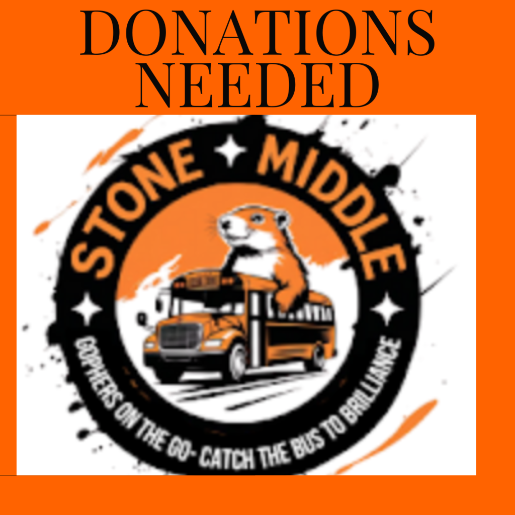 Donations Needed PBIS Logo gopher riding school bus