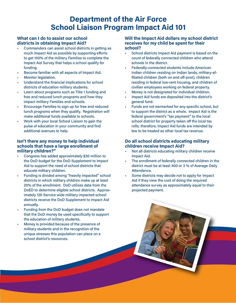 Department of the Air Force School Liaison Program Impact Aid 101 flyer.	­
