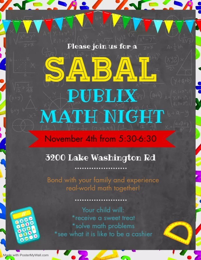 Publix Math Night Flyer in English