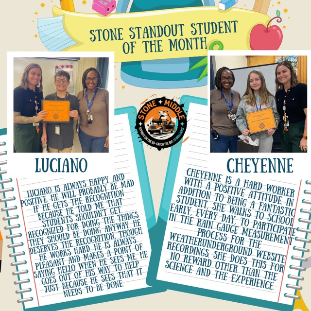 students of the month for STONE