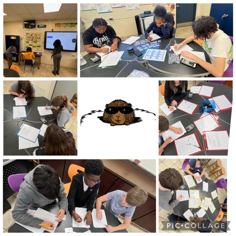 Six different pictures showing students working on math problems with the Stone logo in the center
