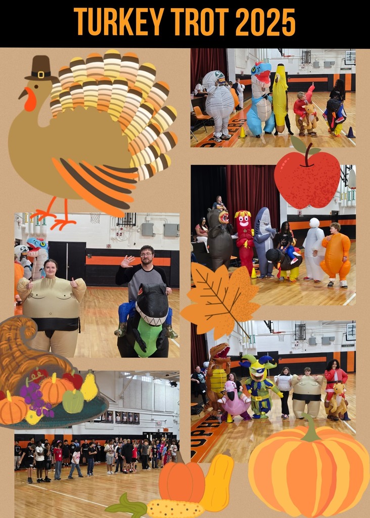 flyer with images of leaves, cornucopia, pumpkins and pictures from the stone turkey trot 2025