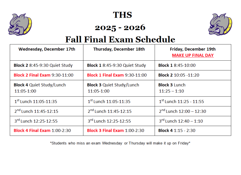 Semester 1 Exam Schedule