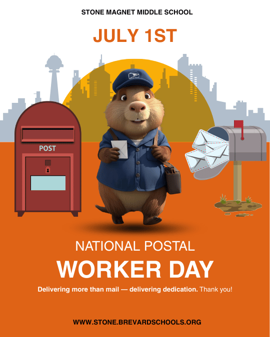 orange and white background with a gopher dressed as a mailman, a mailbox, and the words national postal worker day delivering more than mail delivering dedication thank you!
