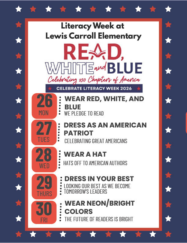 Literacy Week at Lewis Carroll Read, White & Blue