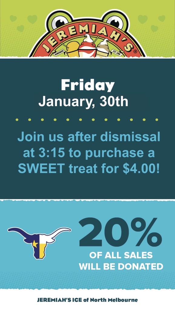 Jeremiah's Ice Ad $4 fundraiser after dismissal January 30th