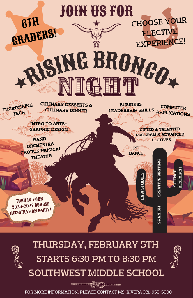 Rising Bronco Night at Southwest Middle School 2/6/26 from 6:30-8:30pm