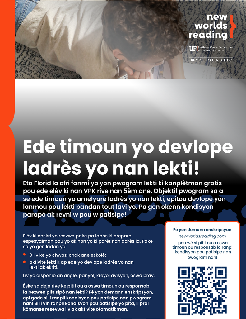 New Worlds Reading Program Flyer Hatian-Creole