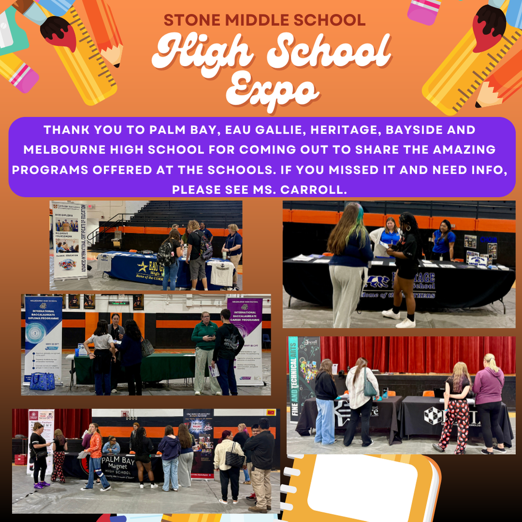 Pictures from High school expo night and the words:  Thank you to the high schools for coming out to share the amazing programs offered at the schools.  if you missed it and need info, pelase see ms. carroll.