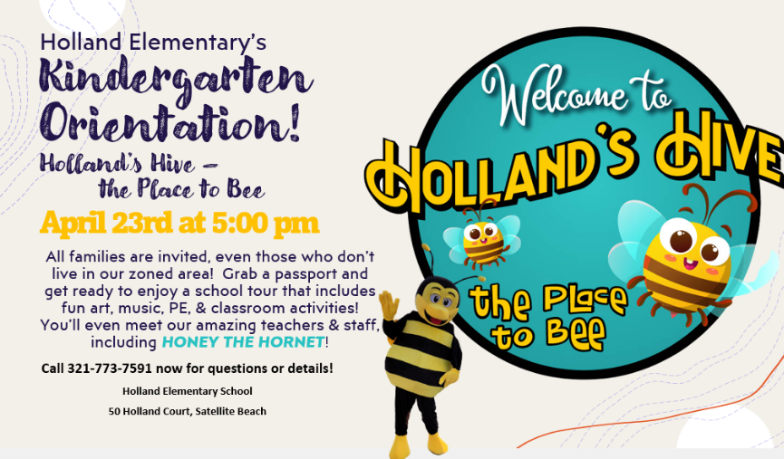 Kindergarten Orientation is April 23 at 5:00 pm