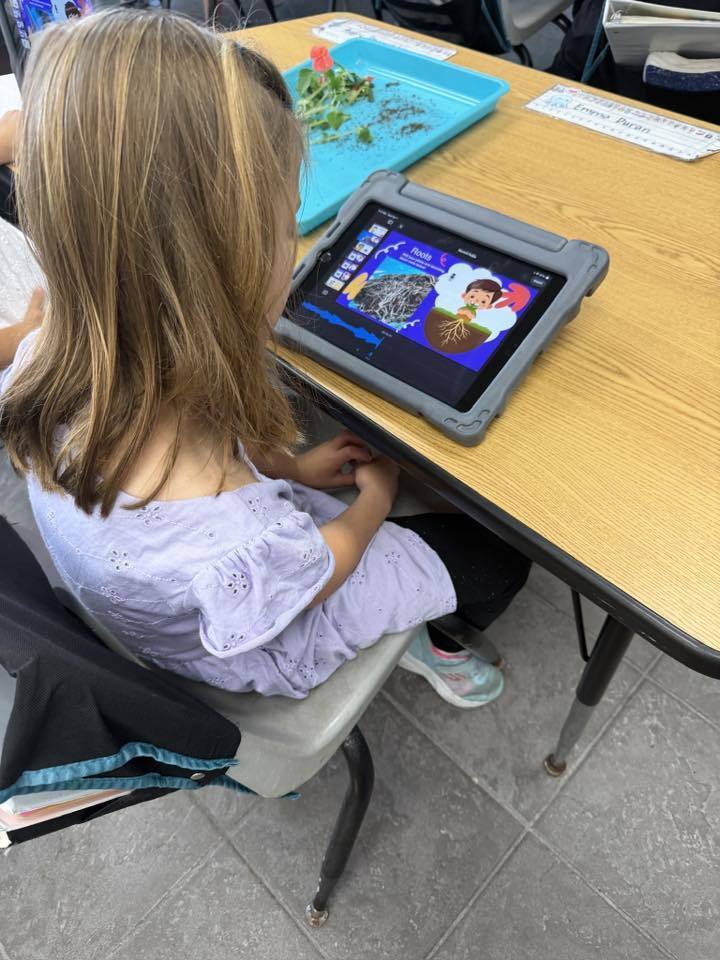A student watching their plant project on their iPad