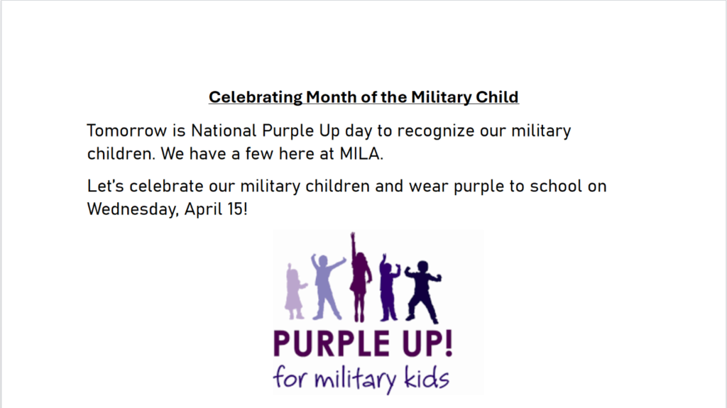 National Purple up for military children on April 15th.