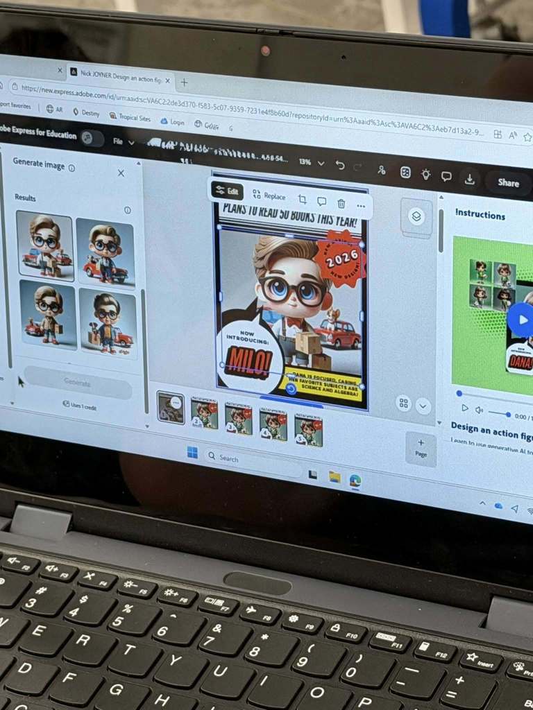A student computer displaying their Canva finished product