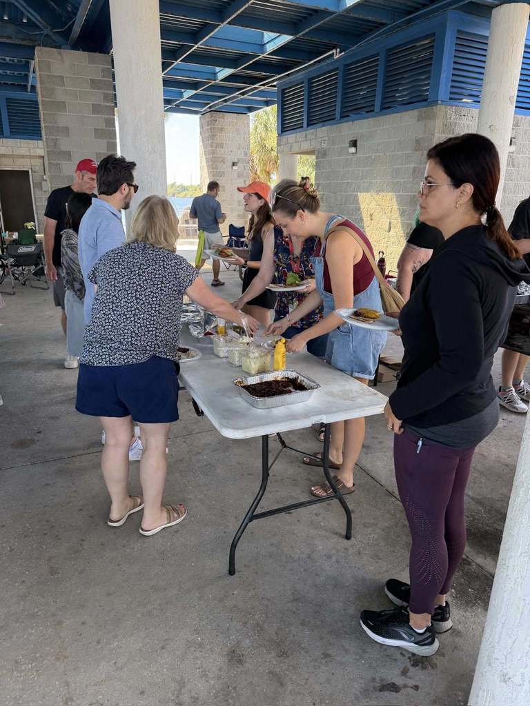 Participants getting their lunches