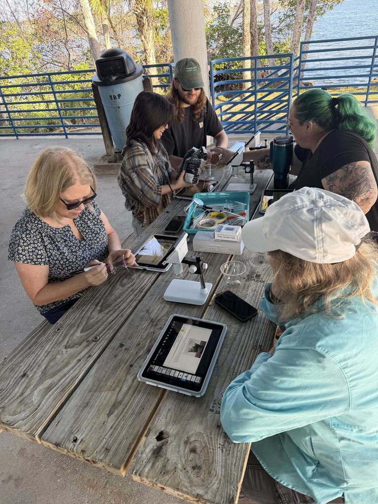 Participants looking at specimens and using iPads for their lessons