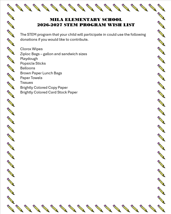 School Supply List for STEM
