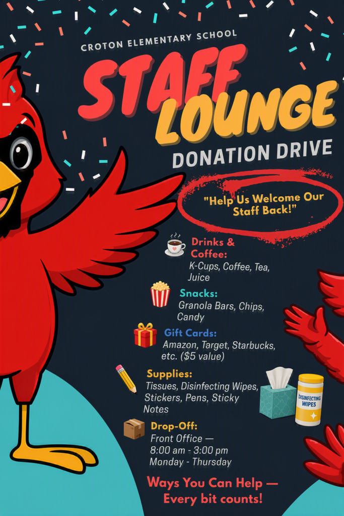 Staff Lounge Donation Drive Flyer