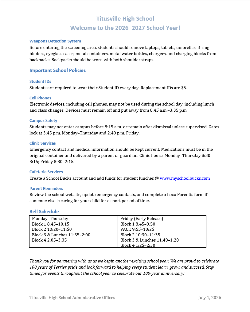Welcome Back letter page 2