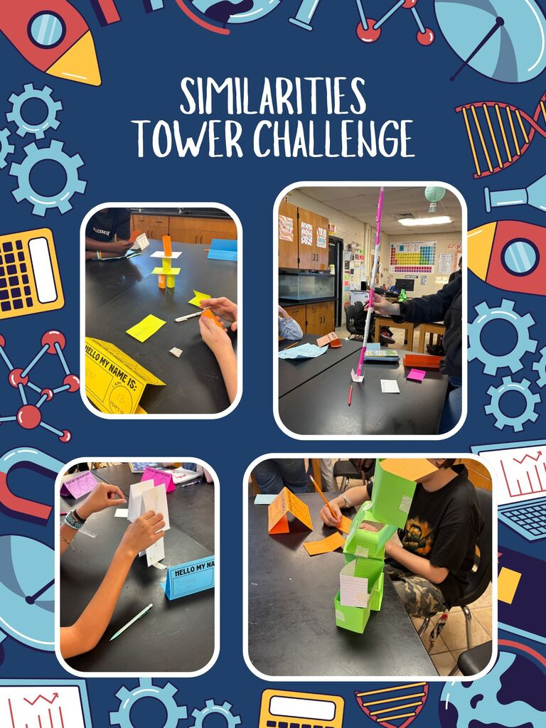 images of students building paper towers 